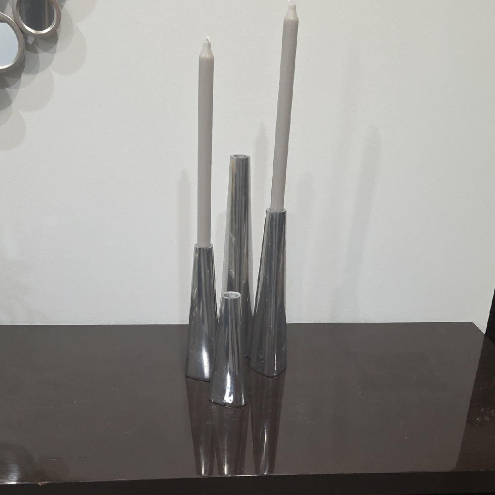 IKEA Silver Cone Taper Candle Holder Set